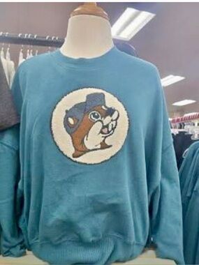 BUC’EES blue/green crewneck cropped oversized Sweatshirt with Plush Mascot Patch